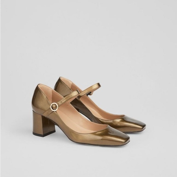 LK Bennett Shoes - LK Bennett Gold Mary Jane Block Heels Size 37 US 7 NWOB